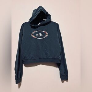 Nike Teal Cropped Hoodie with Floral Oval Logo